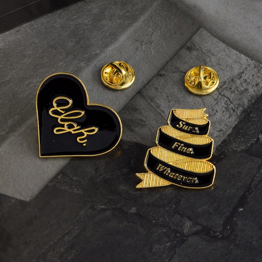 Ugh Heart Black Gold Girl Enamel Pins - Picture 3 of 5